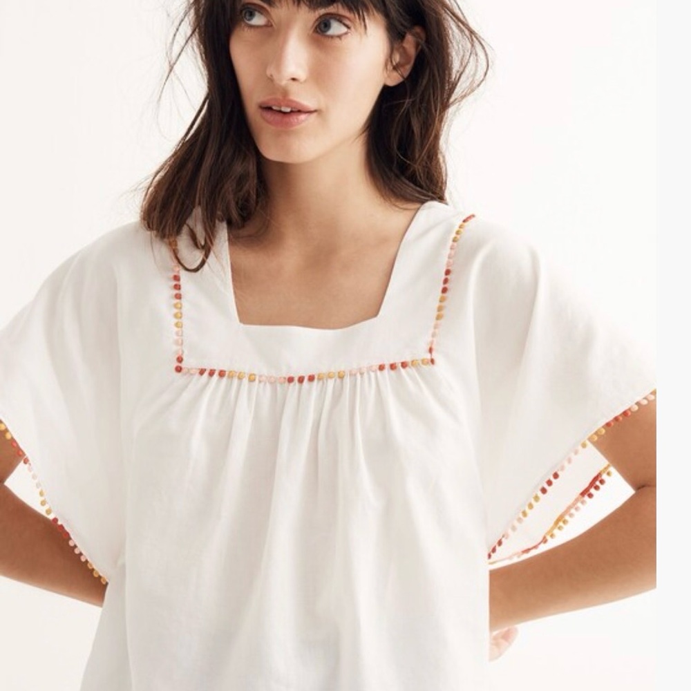 Madewell White Top with Multicolor Accents